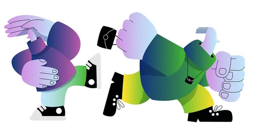 Abstract colorful illustration of a person giving a thumbs up by Thies Schwarz