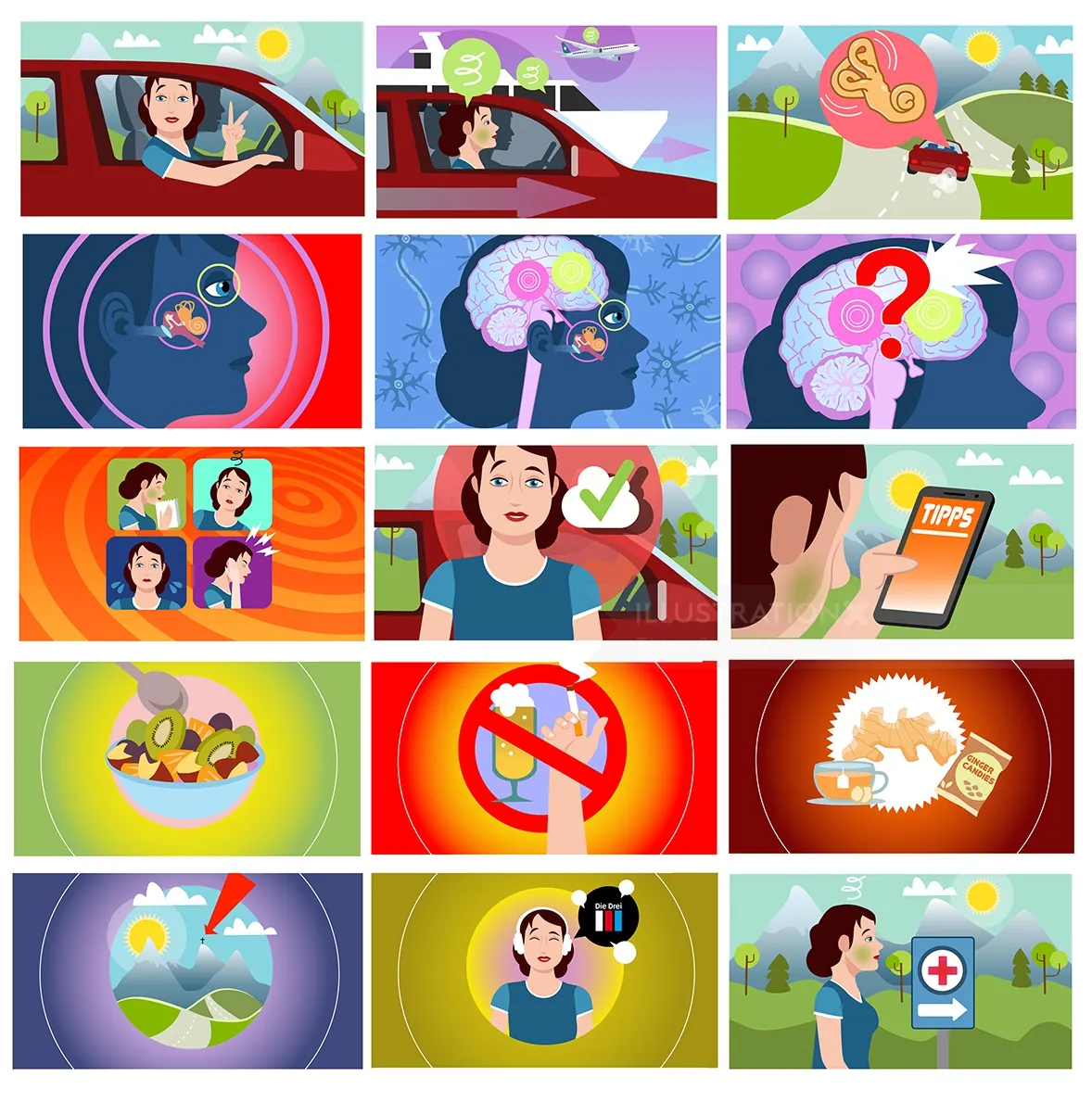 Series of images depicting brain health and memory improvement tips
