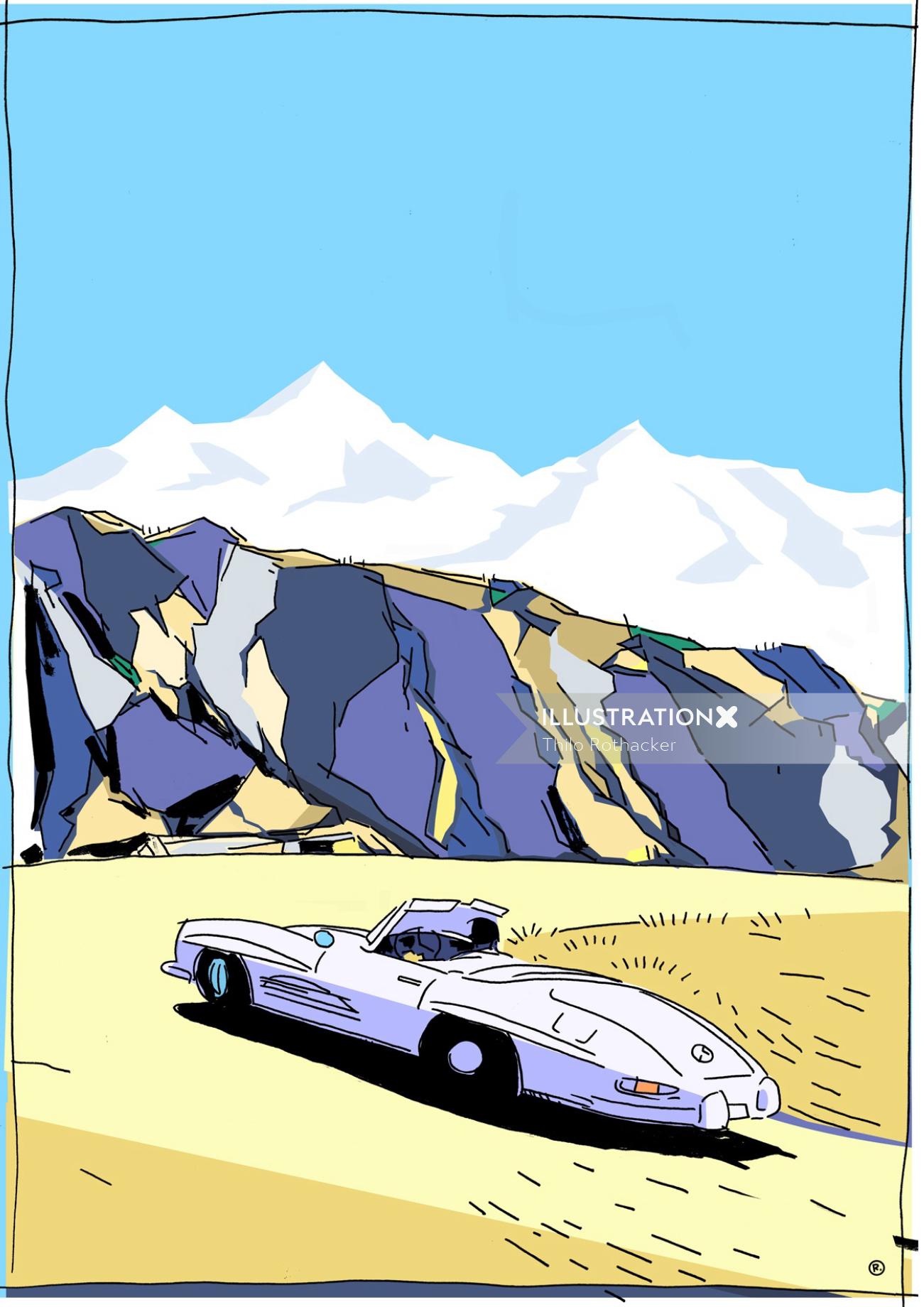 图形驾驶汽车在山上