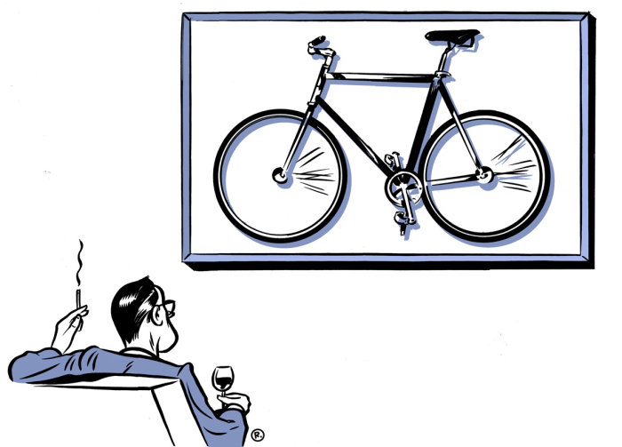 Homem assistindo quadro de bicicleta