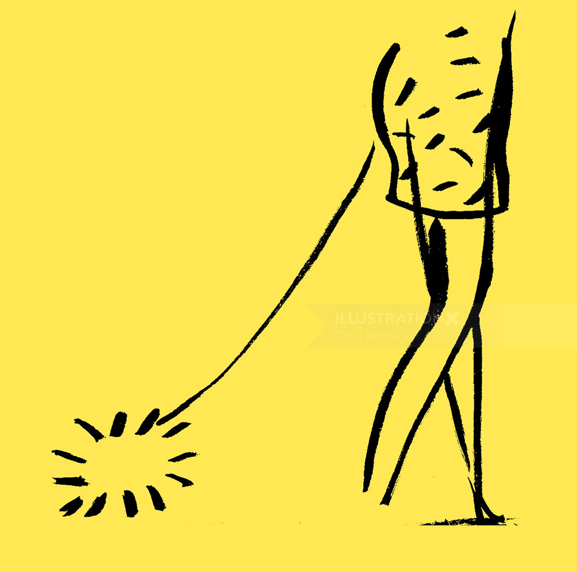 Minimalist line art of person walking with spark firework by Thilo Rothacker