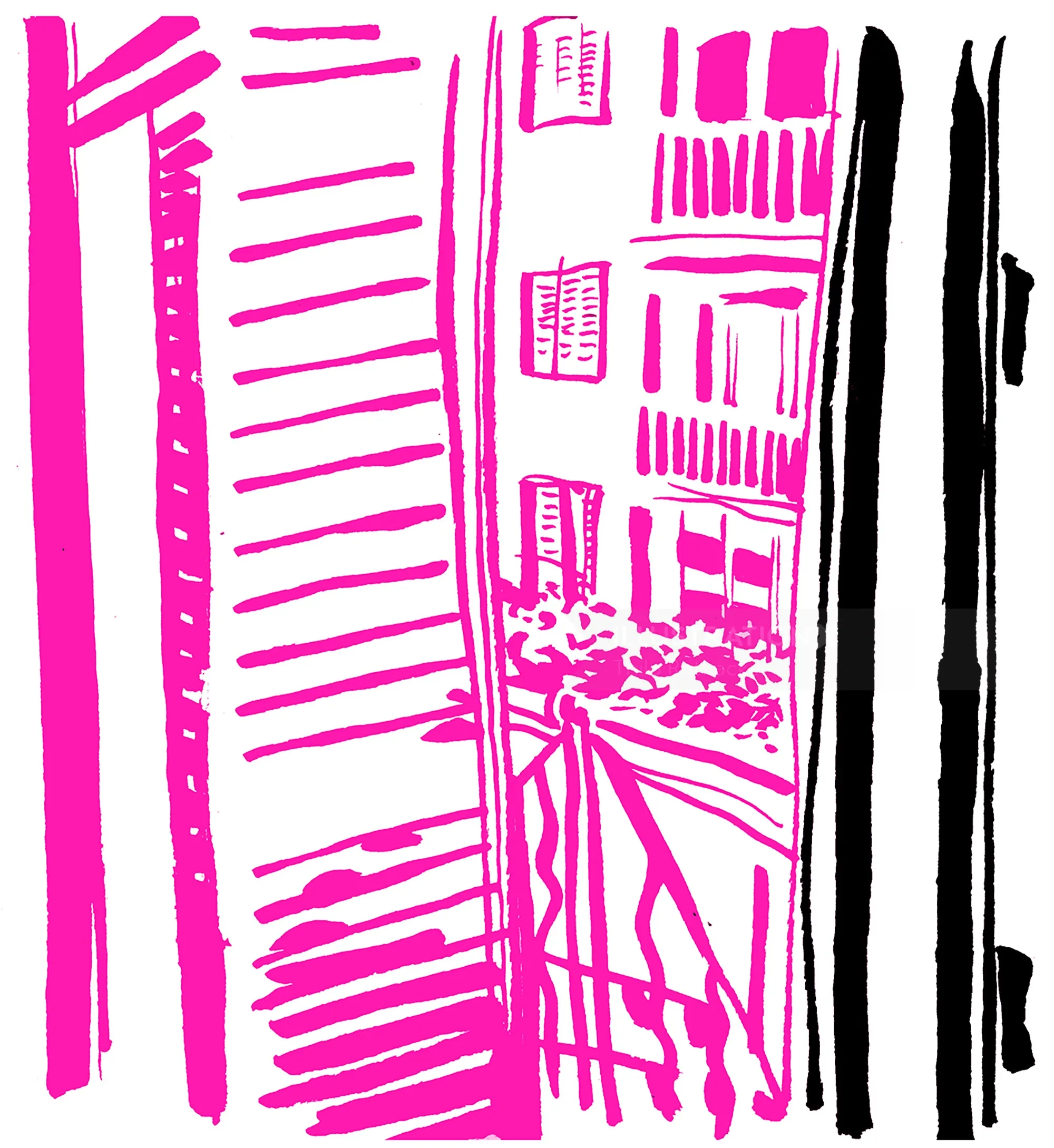 Abstract window view in pink and black by Thilo Rothacker
