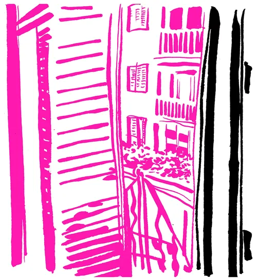 Abstract window view in pink and black by Thilo Rothacker