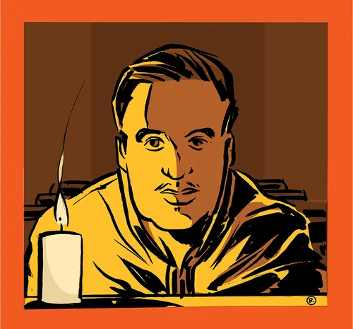 Man illuminated by candlelight, illustrated by Thilo Rothacker