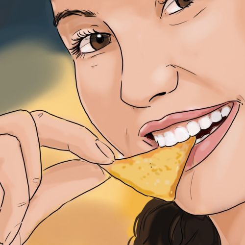 Loose illustration of woman eating
