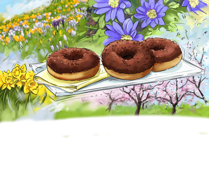 Sketch of donuts with beautiful flowers
