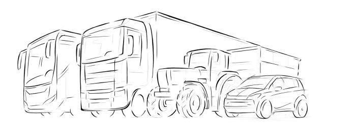 dessin au trait de camions et de voitures