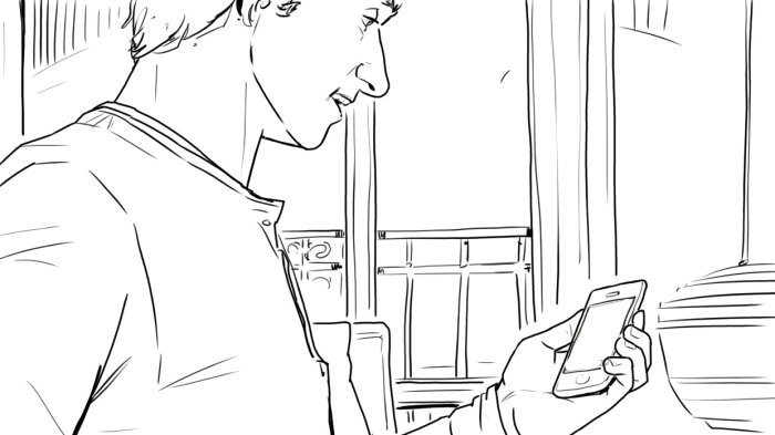 Line art of person with cellphone
