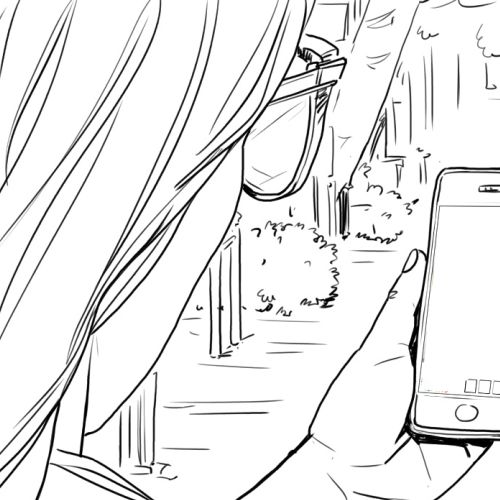 line art of womanwith mobile phone
