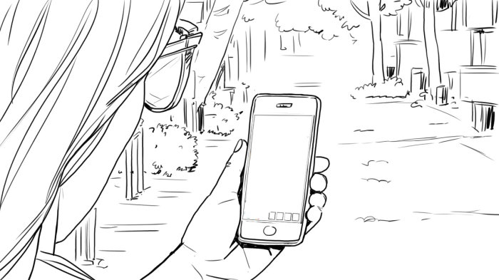 dessin au trait de femme avec téléphone portable
