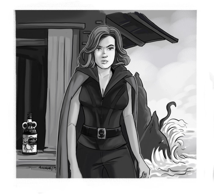 black and white loose illustration of woman
