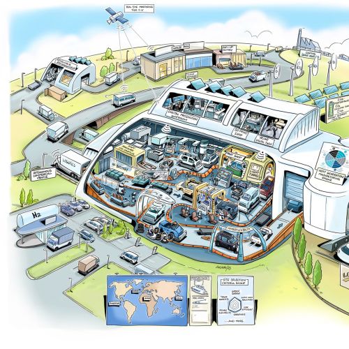 Cutaway view of an airport control tower with radar, staff, and operations equipment.