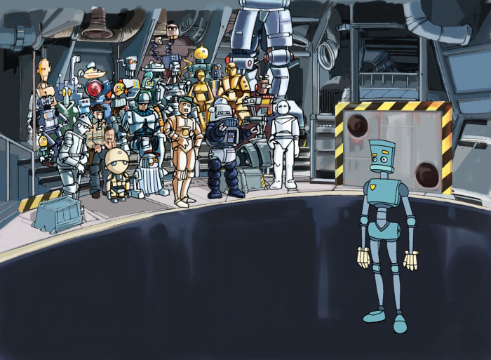 Industrie technique, seul robot bleu debout séparément