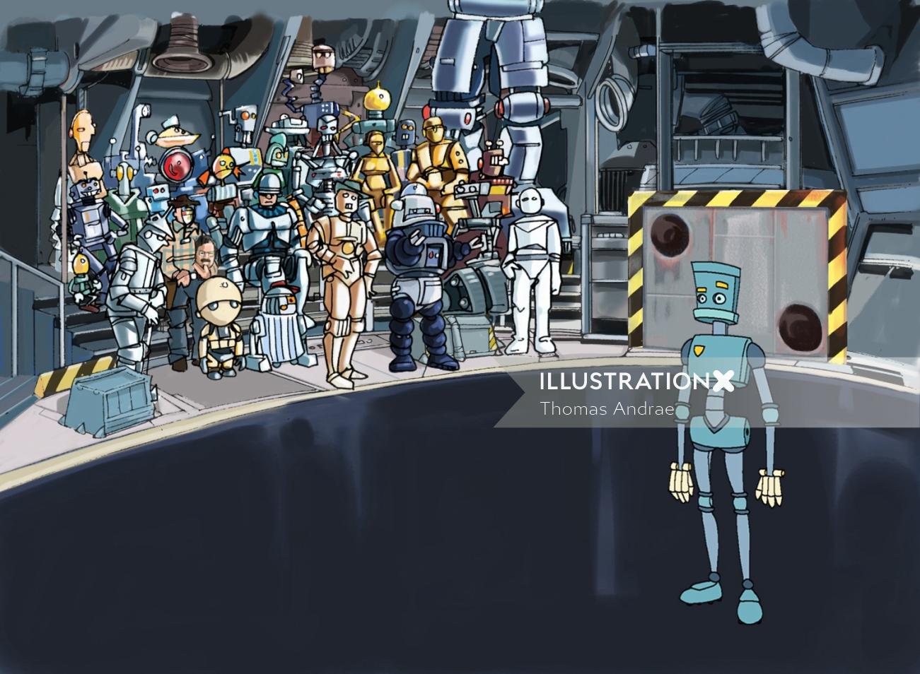 技術産業、別々に立っている単一の青いロボット