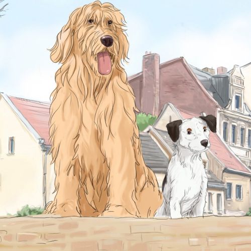 illustration of golden retriever and a small dog