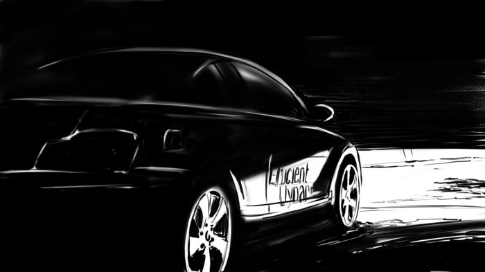 Thomas Andrae - Illustration d&#39;animation, voiture noire en mouvement, sombre autour
