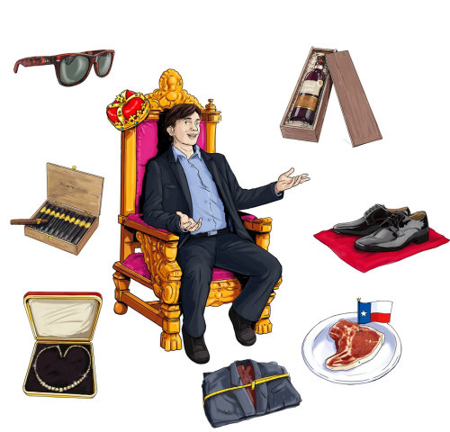 person sitting on chair with all kind of accessories around
