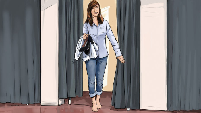 Storyboard of woman at change room
