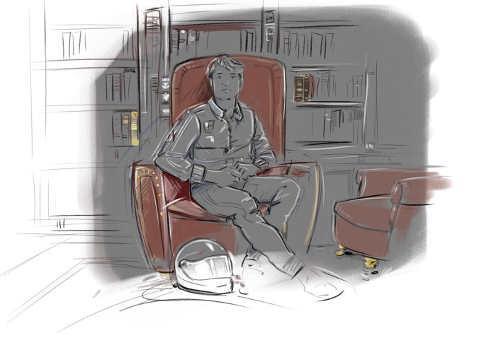 Dark sketch of man sitting on chair
