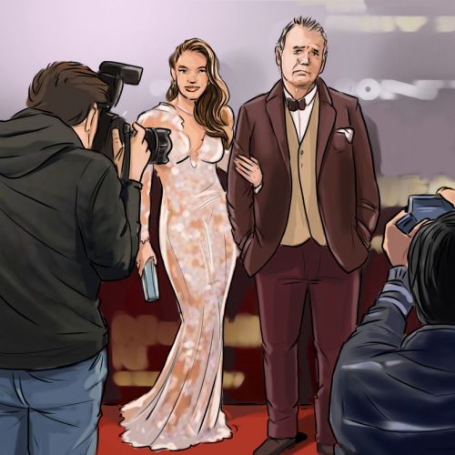 Sketch of Couple posing at red carpet

