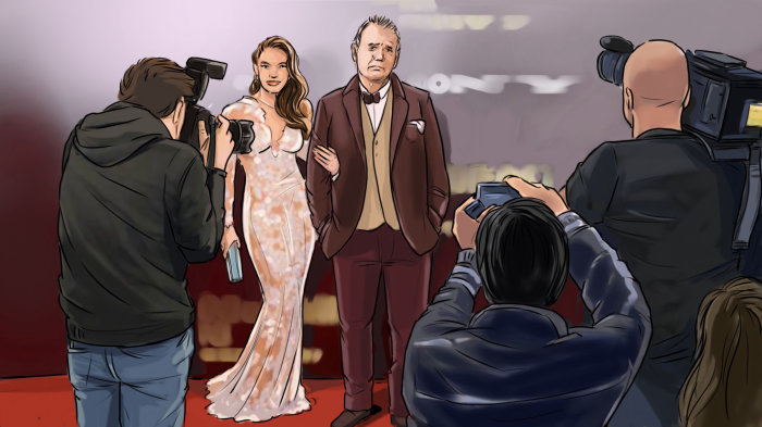 Sketch of Couple posing at red carpet
