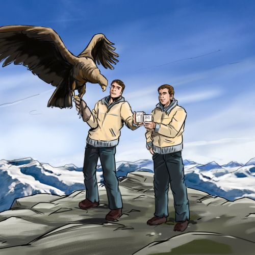 Storyboard of men with eagle
