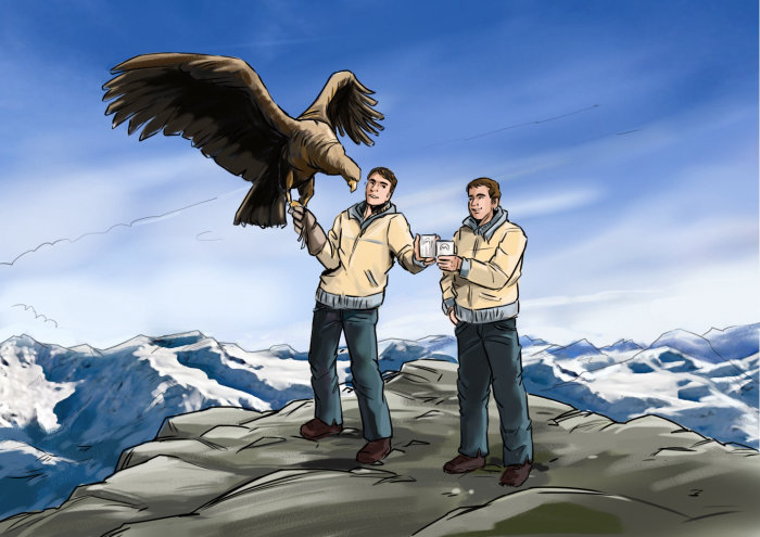 Storyboard of men with eagle
