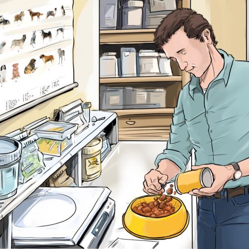 Sketch of a man preparing dog food
