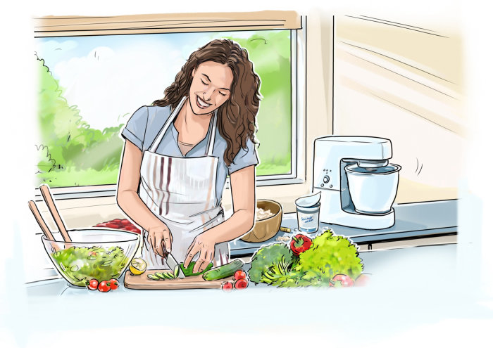 Storyboard of woman in kitchen
