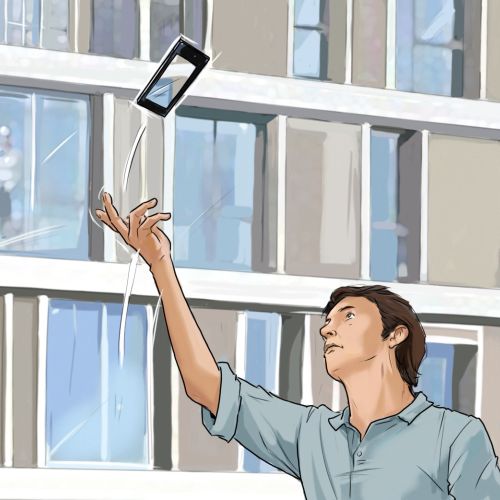 Sketch of man tossing cellphone
