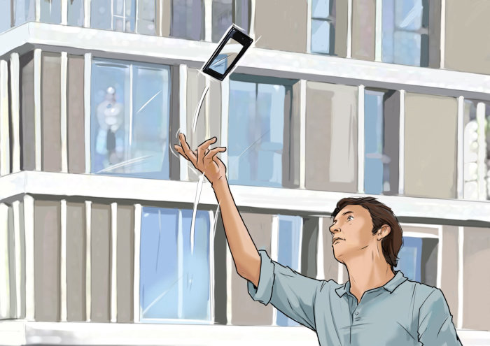 Sketch of man tossing cellphone
