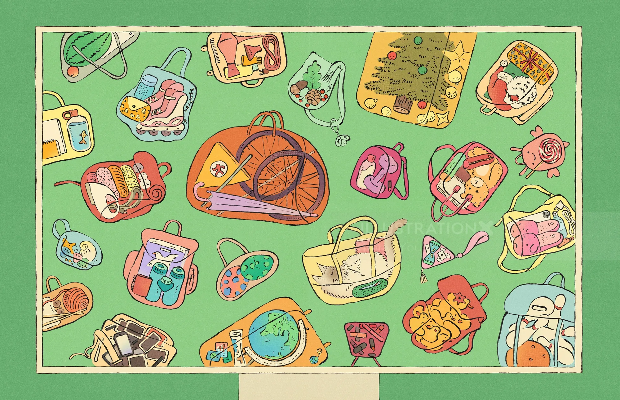 Various personal items inside bags by Tianyi You