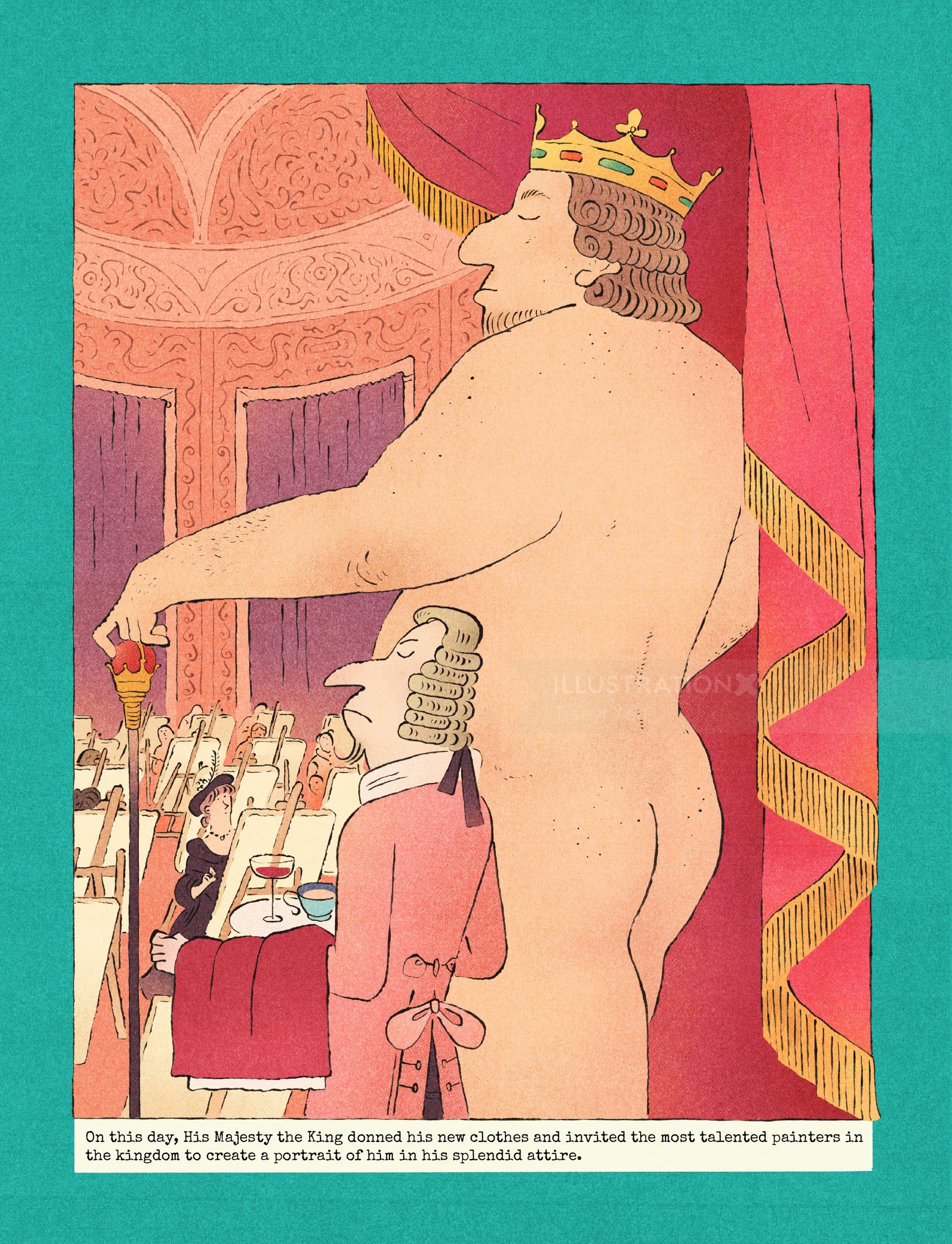 Illustration of the emperor wearing invisible clothes by Tianyi You