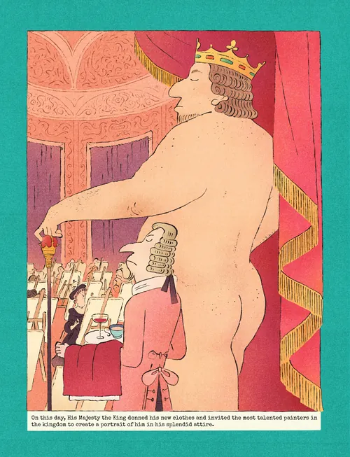 Illustration of the emperor wearing invisible clothes by Tianyi You