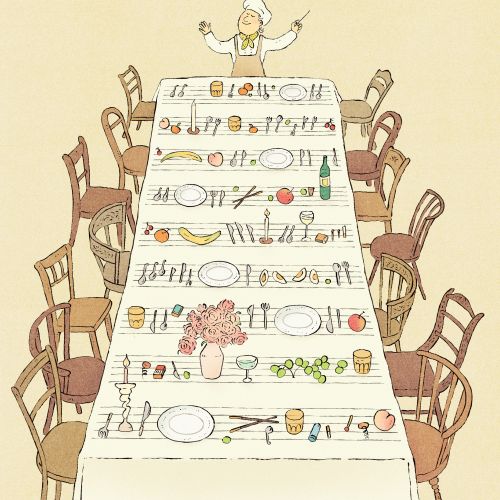 Conceptual illustration blending cuisine and sound