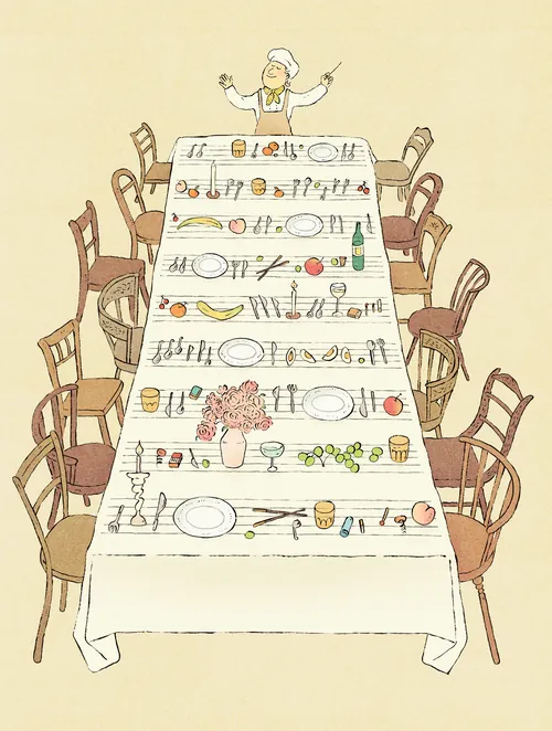 Conceptual illustration blending cuisine and sound