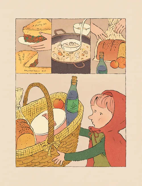 Little Red Riding Hood's mom preparing food in kitchen by Tianyi You