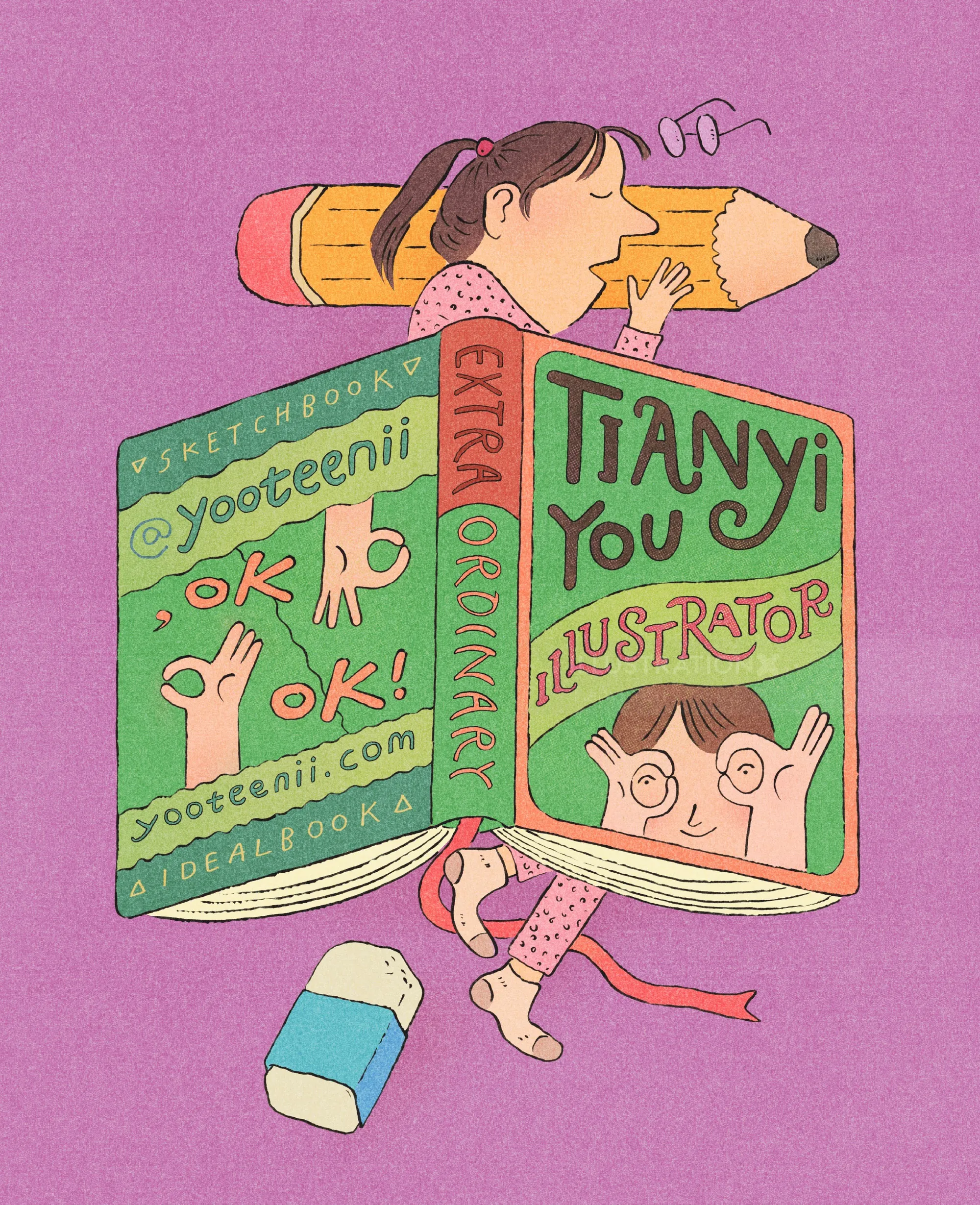 Hand-lettered illustrated business card by Tianyi You