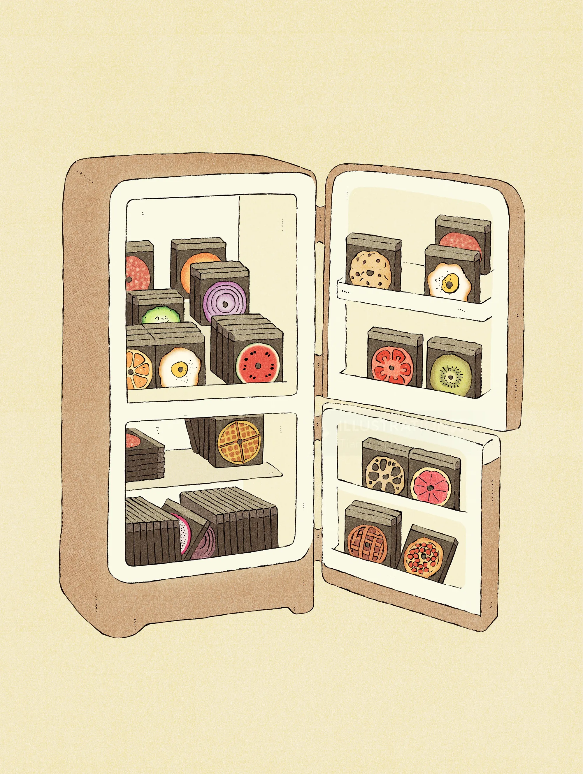 Kreative Illustration von im Kühlschrank aufbewahrten Keksen
