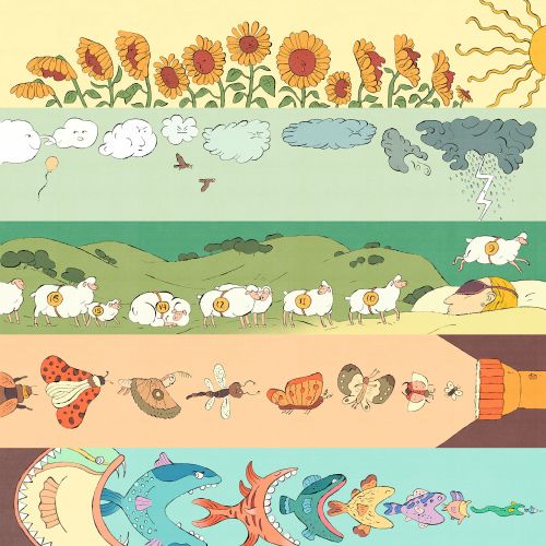 Colorful comic panels showing animals, plants, and nature by Tianyi You