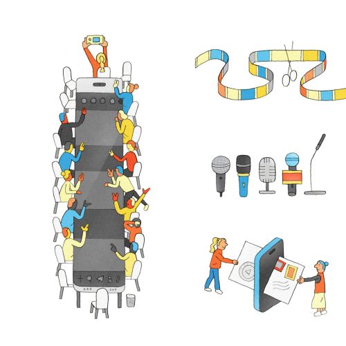 Modern spot illustration exploring communication tools