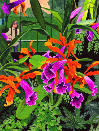 Pintura de jardín inspirada en el jardín botánico de Longwood Gardens