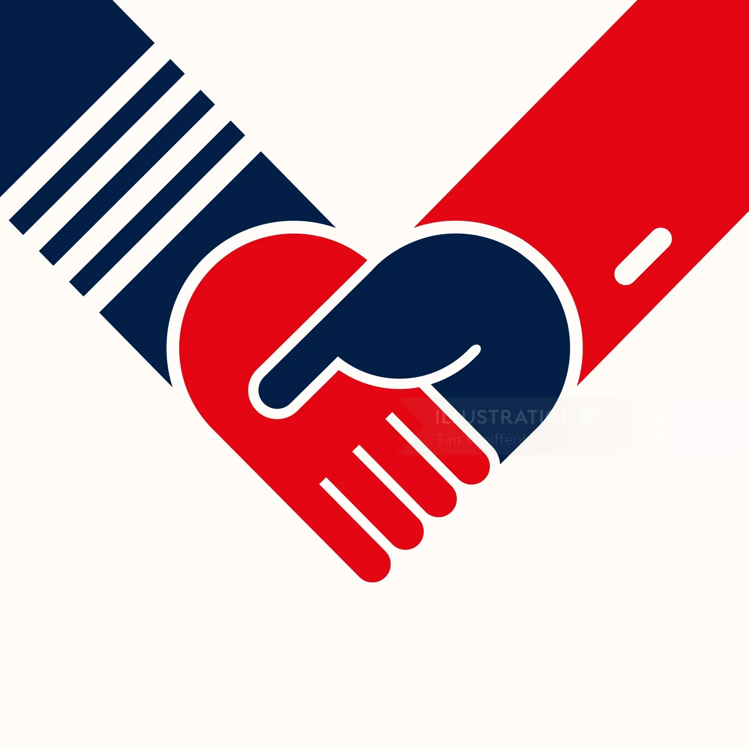 Stylized red and blue hands shaking by Tim Weiffenbach