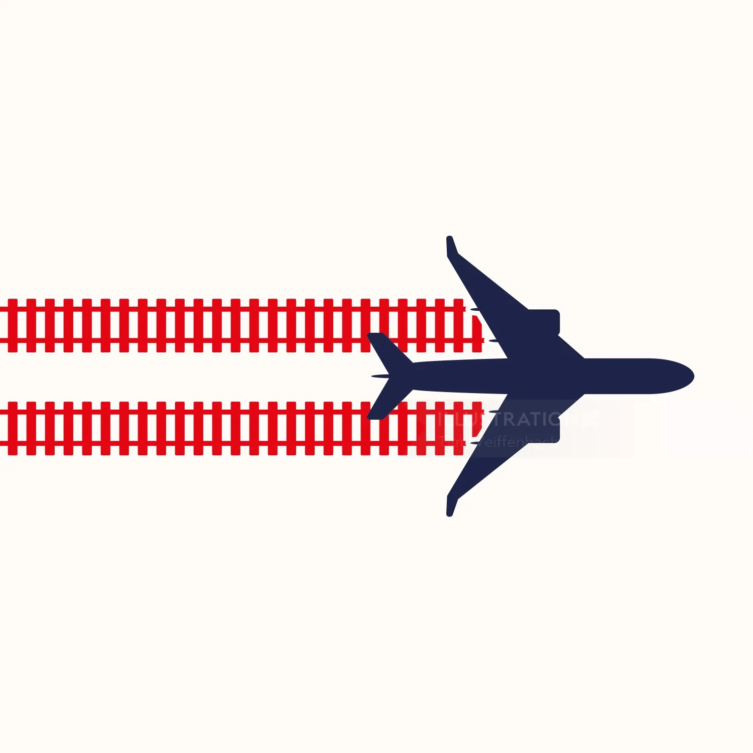 Silhouette of airplane flying above red train tracks by Tim Weiffenbach