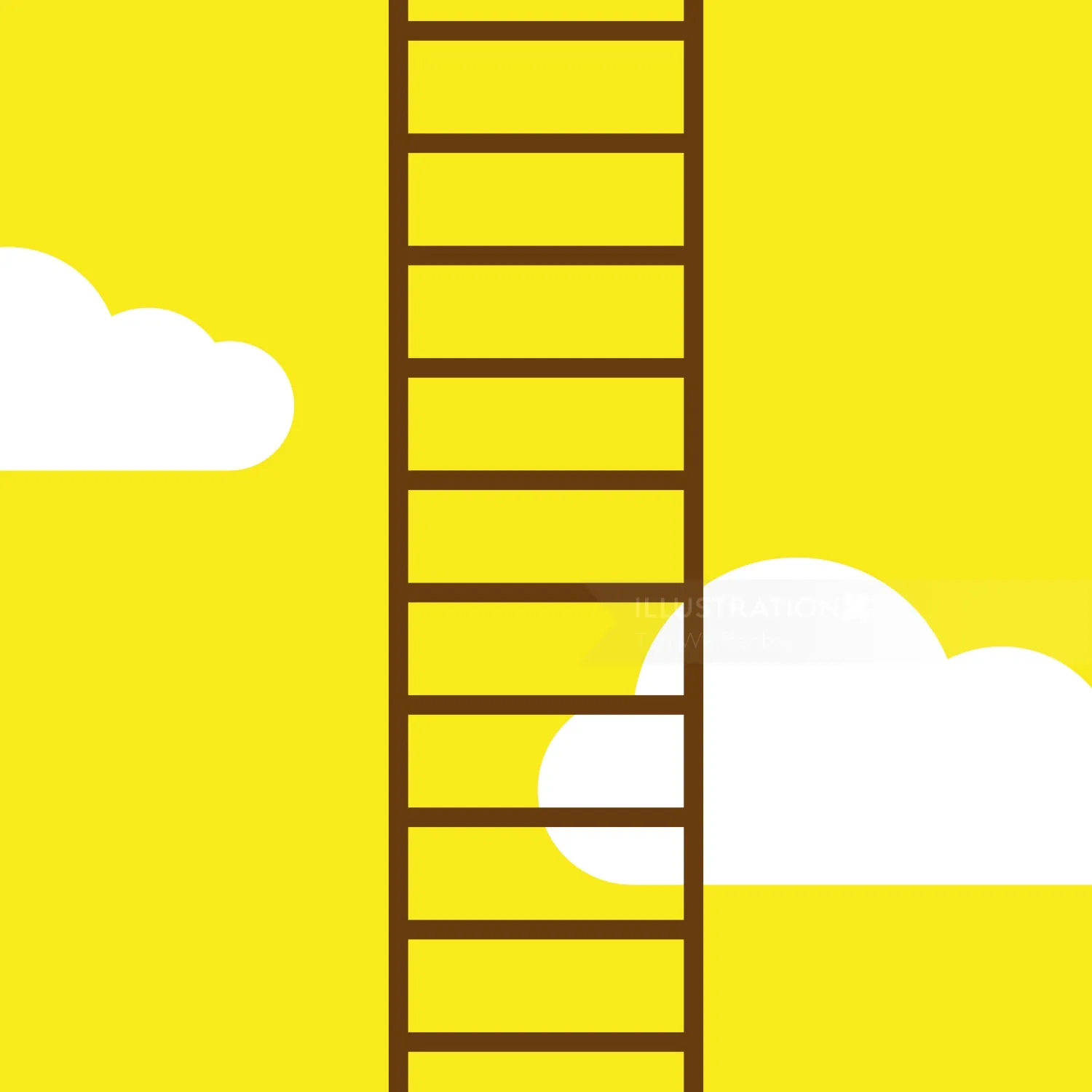 Ladder reaching up into a bright yellow sky with white clouds, by Tim Weiffenbach
