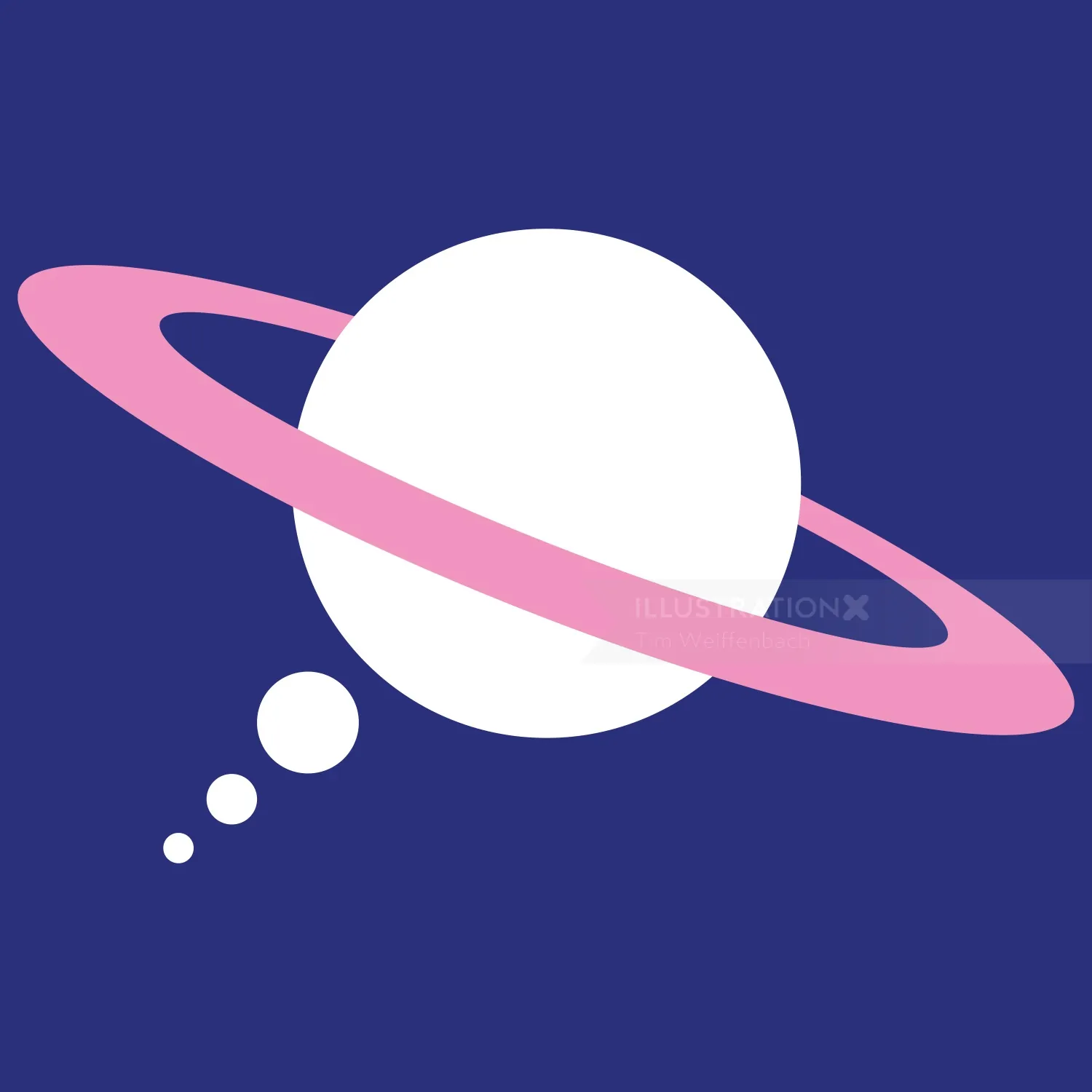 Minimalist planet with pink rings on blue background by Tim Weiffenbach
