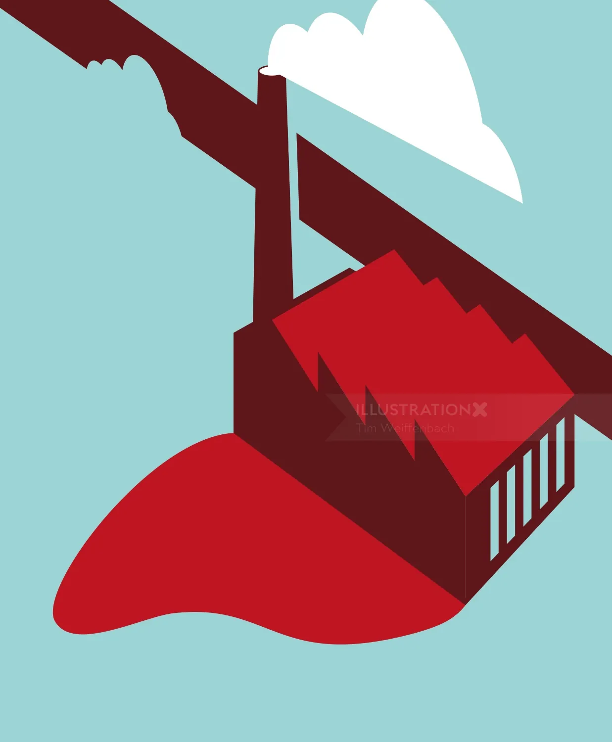 Abstract red house with geometric design by Tim Weiffenbach