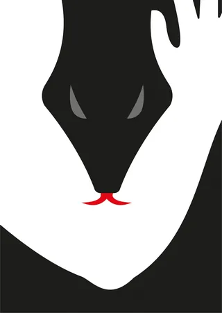 Minimalist black face with red tongue and white hand by Tim Weiffenbach