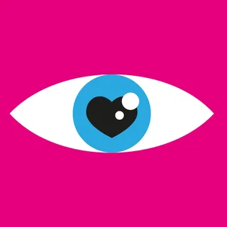 Graphic eye with blue iris and black heart-shaped pupil by Tim Weiffenbach