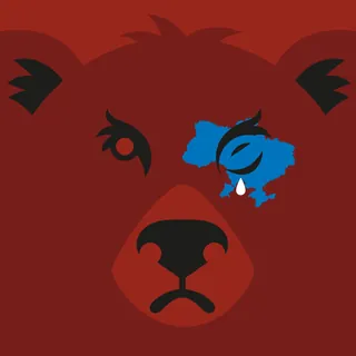 Bear face with blue Ukraine map and a tear, illustration by Tim Weiffenbach